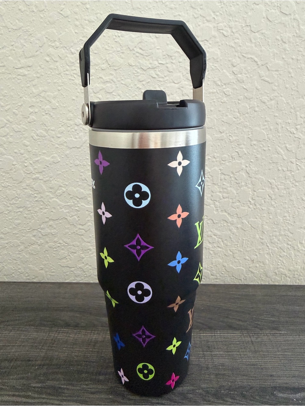 Stanley IceFlow 30 Oz Black Multicolor Flip Straw Tumbler New